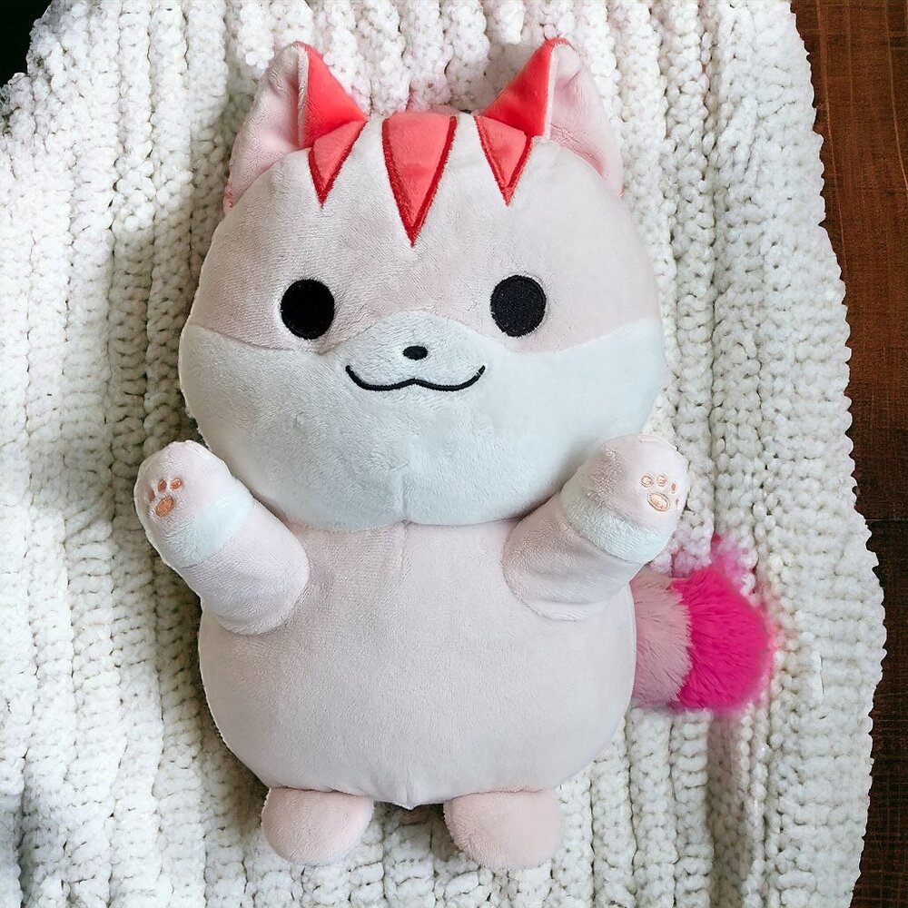 Aliquantum Honeymaru KitCat Cat Plush Stuffed Animal Pink Stripe Tail Kawaii 11"